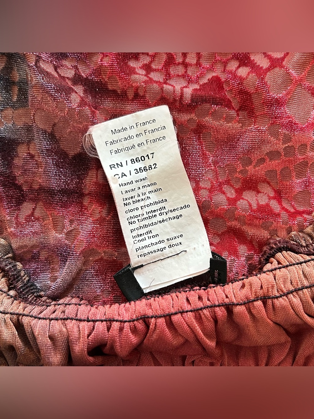 VTG Bebe Velvet Burnout Off The Shoulder Top Size S Made in France Boho Y2K 90s - Picture 7 of 9
